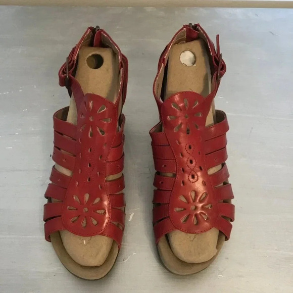 Blondo Leather Open Toe Wedge Gladiator Red Sandals Heels Women's Sz 9 W - Picture 4 of 11